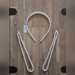 J. Crew White Pearl Headband and Necklace Set